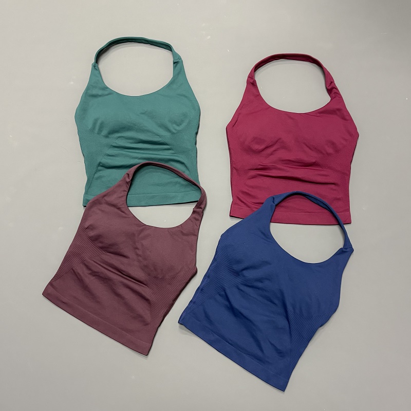 Yoga Fitness Matte - 여성용 홀터넥 스포츠탑 심리스 요가 탱크탑