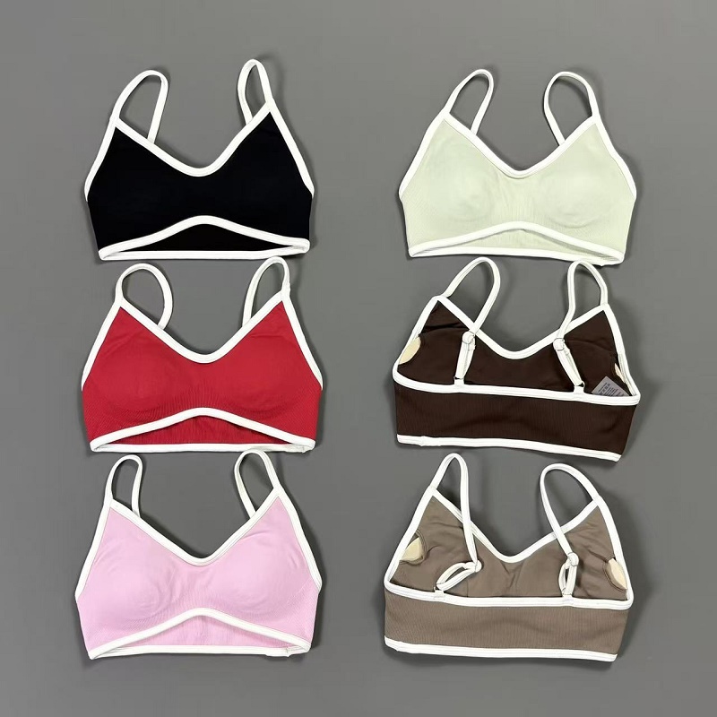 Yoga Fitness Matte - 여성용 콘트라스트라인 요가 브라 V넥 화이트