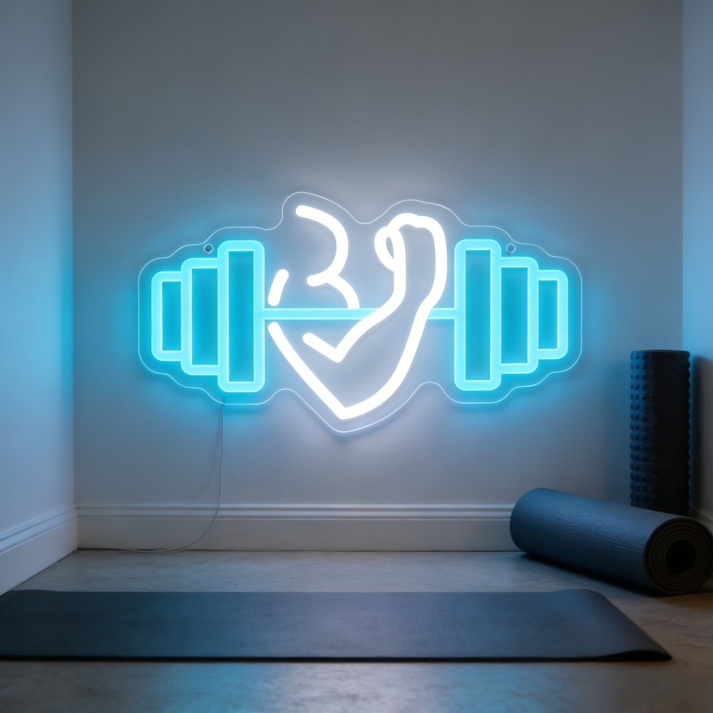 Yoga Fitness Rooms - 이두근 덤벨 네온사인 LED 벽 장식,
