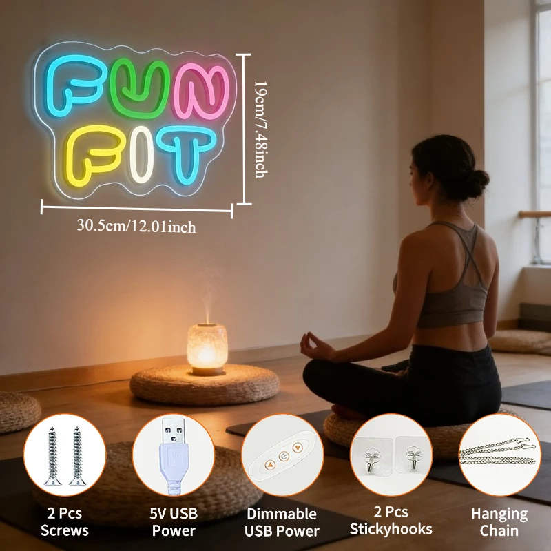 펀핏 네온사인 LED 만화 글자 모양 USB 재사용 가 - Yoga Fitness Rooms 리뷰 및 가격