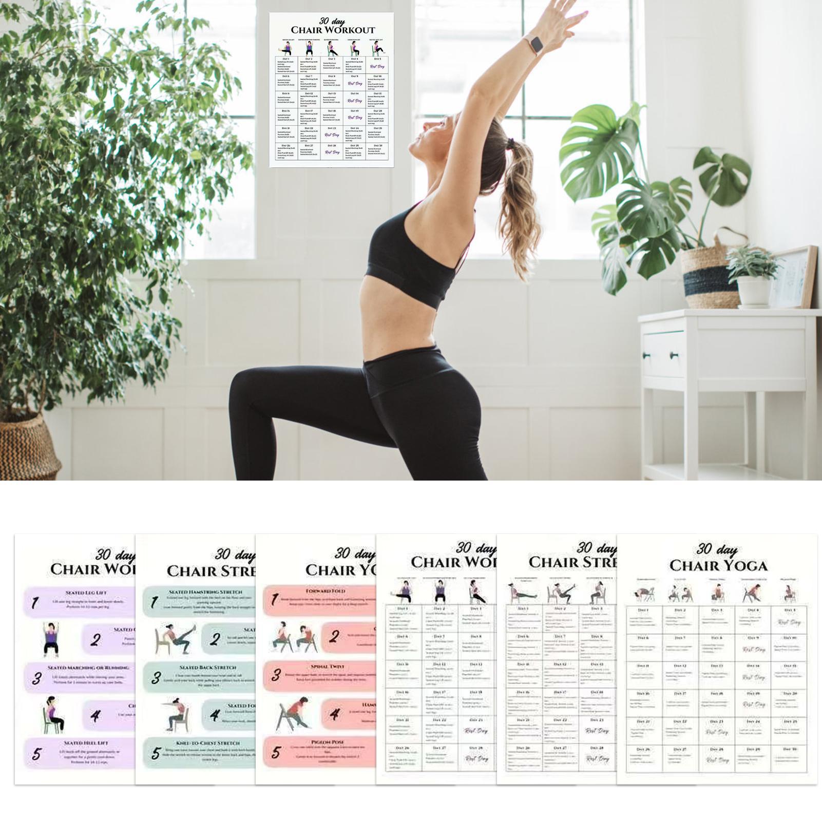 6개입 30일 의자 운동 계획 포스터 노인용 피트니스  - Yoga Fitness Wallpaper 리뷰 및 가격